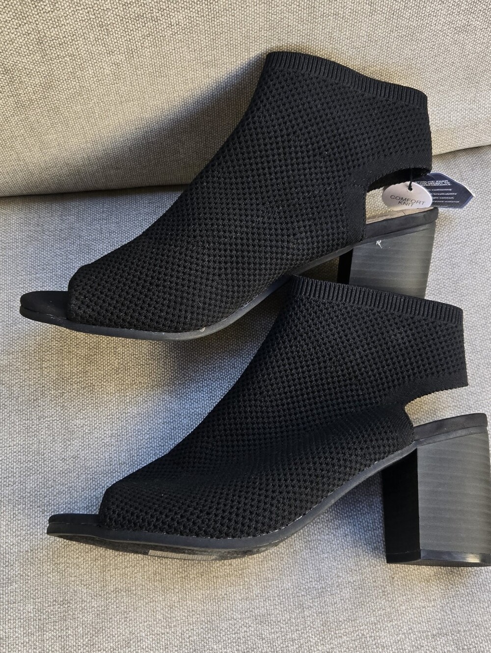 Sonoma Goods For Life Comfortable Black Knit Peep-Toe Block Heel Women’s Booties